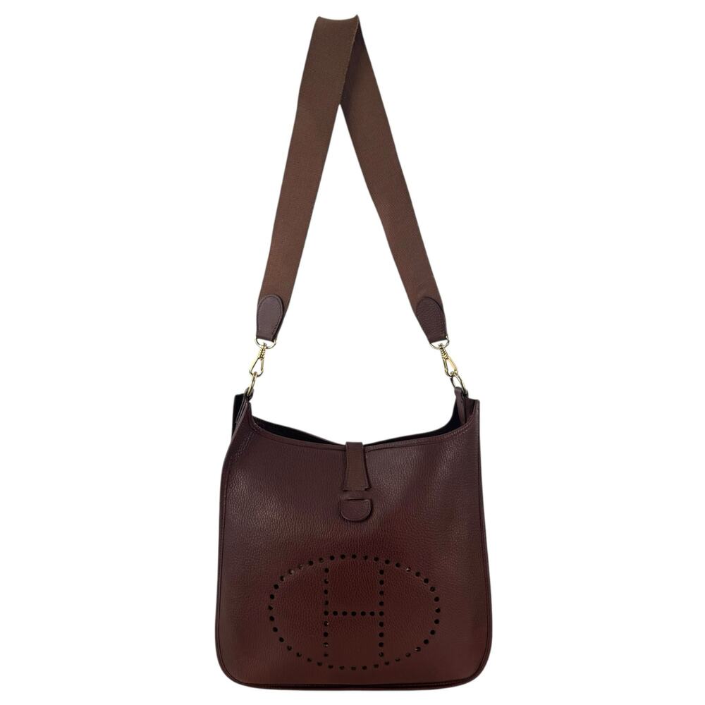 Hermes Brown Leather Taurillon Clemence Evelyne Gen I PM Bag